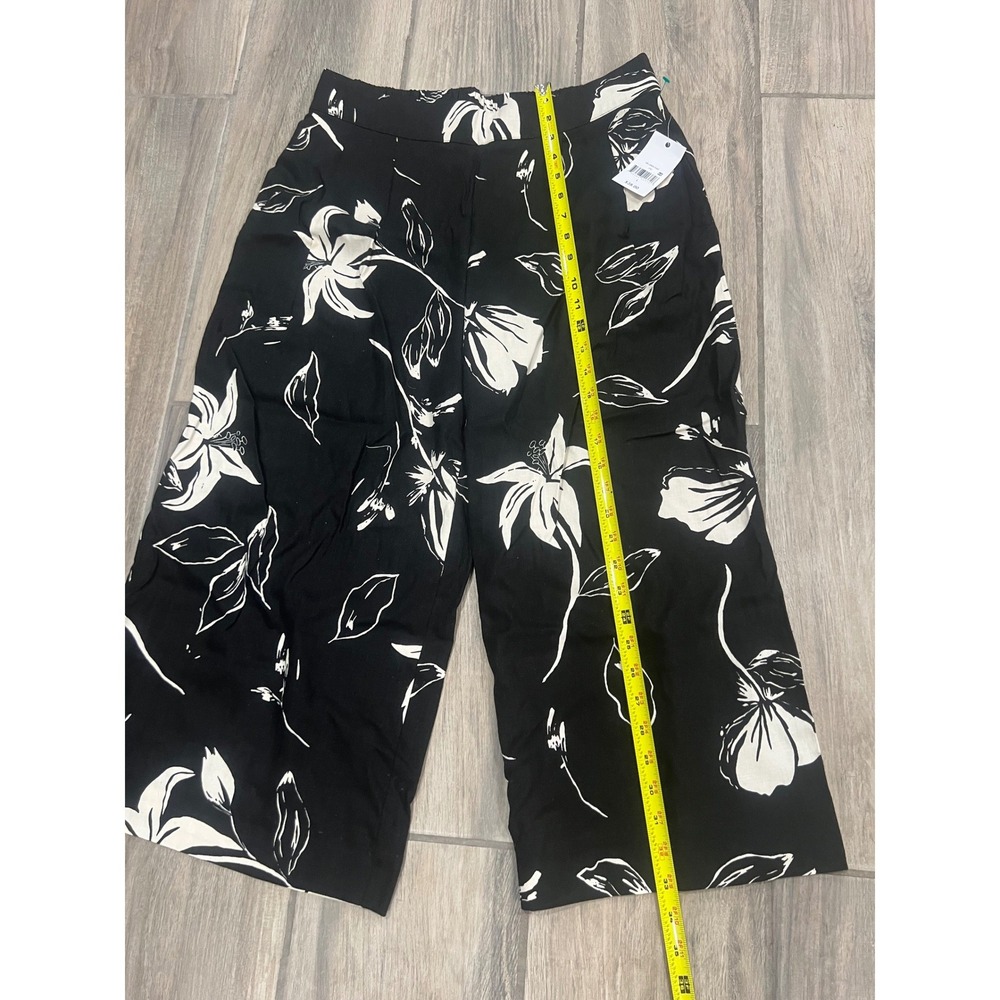 Ophelia Roe Linen Pants NWT L Black White Floral Wide Leg Coastal Boho Relaxed - Picture 5 of 6